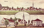 alte farbige Postkarte mit vier Dorfansichten